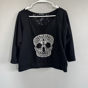 Miss Chievious Crochet Skull Crop Top Shirt Woman’s L/XL Lace Back Halloween